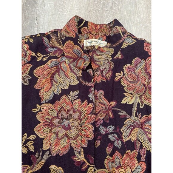 Coldwater Creek Gold Metallic Floral Jacquard Zip Mandarin Collar Lined Jacket S - Picture 9 of 9
